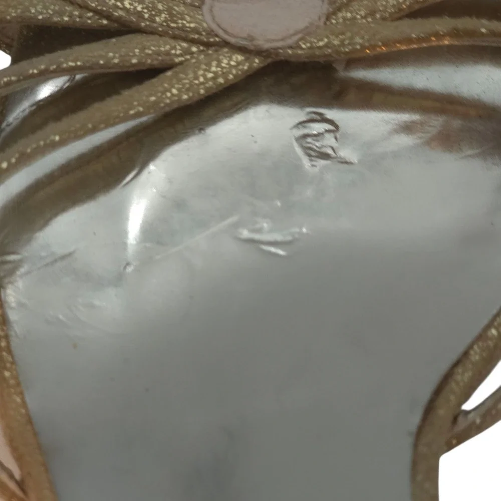 Silvana Made‎ Italy Gold Strappy Heels 40/9.5 Leather Sole Evening Sandals Gala - Picture 7 of 11